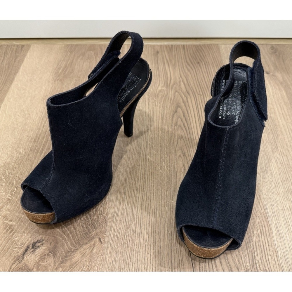 Pedro Garcia Paola Suede Peeptoe Slingback Platform Heels Blue Sz 37 Spain